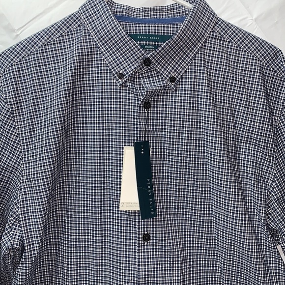 Perry Ellis Dark Sapphire Principles Long Sleeve Button Up Shirt Stretch Size L - Picture 2 of 5